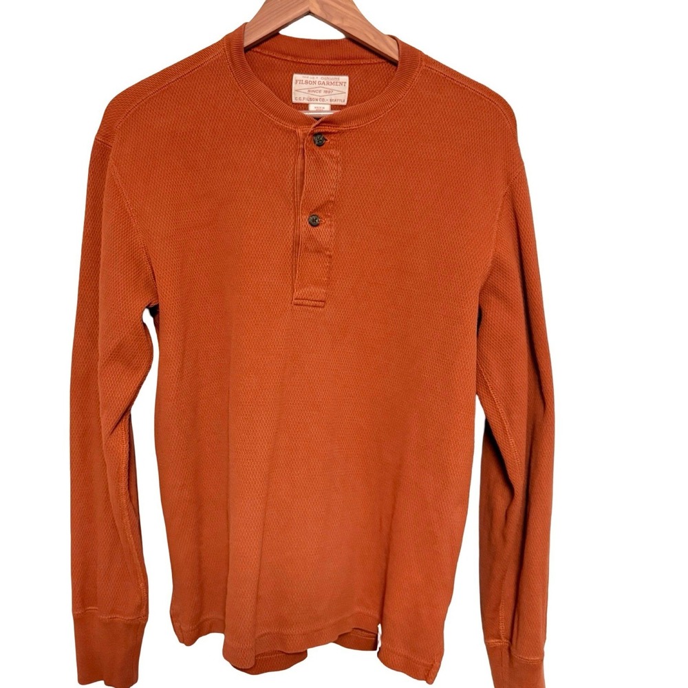 Filson Seattle Henley Long Sleeve Waffle Knit S Orange Cotton Heritage Americana